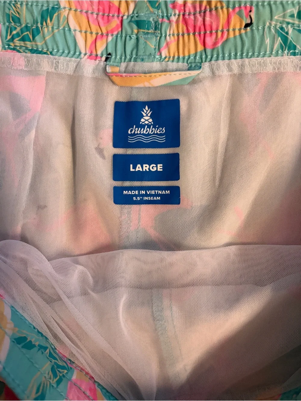 chubbies Aqua Swim Trunks with Pink Flamingo Print